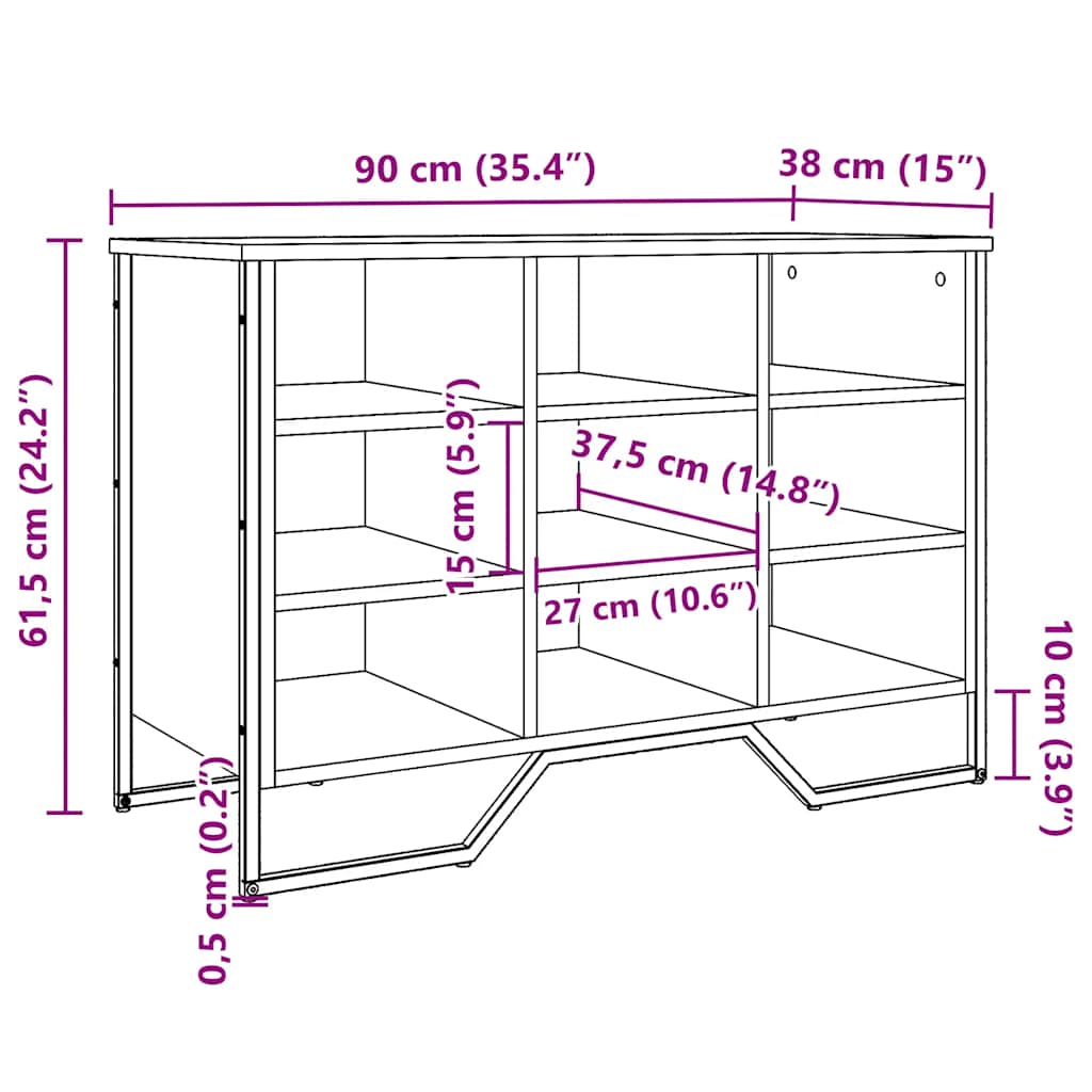 Shoe cabinet, grey oak, 90x38x61.5cm, engineered wood