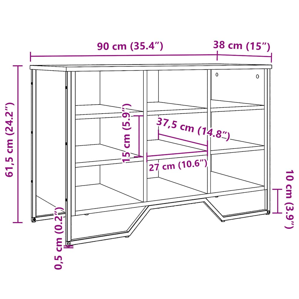 Shoe cabinet, brown oak, 90x38x61.5cm, engineered wood