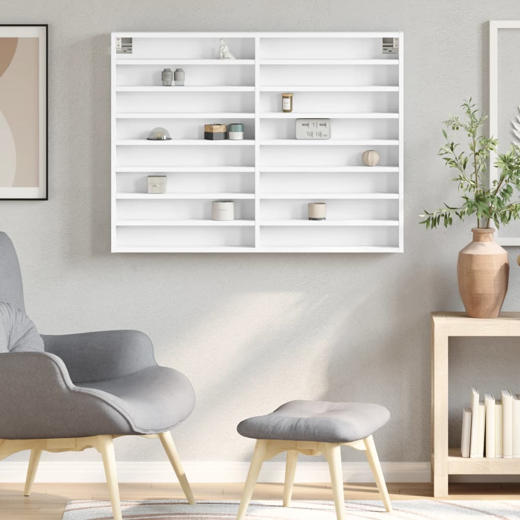 Display cabinet, white, 100x8.5x75cm, treated wood