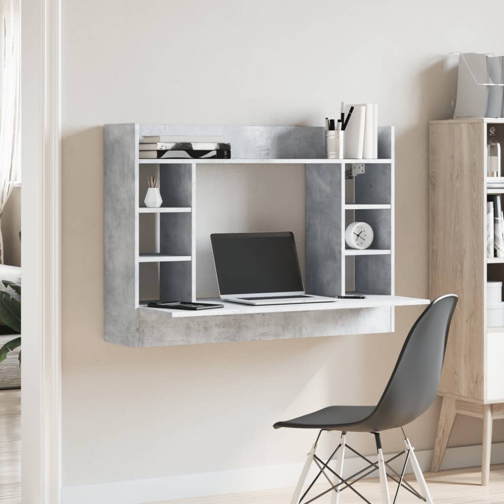 Wall-mounted desk, concrete grey, 105x48x75cm, wood