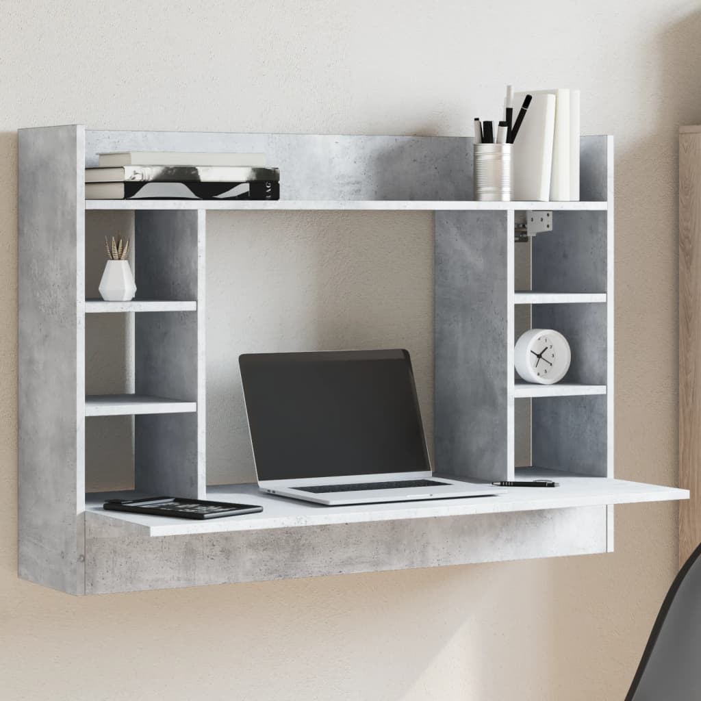 Wall-mounted desk, concrete grey, 105x48x75cm, wood