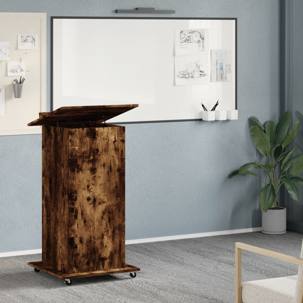Lectern with wheels and drawer, brown, 55x55x107cm, wood