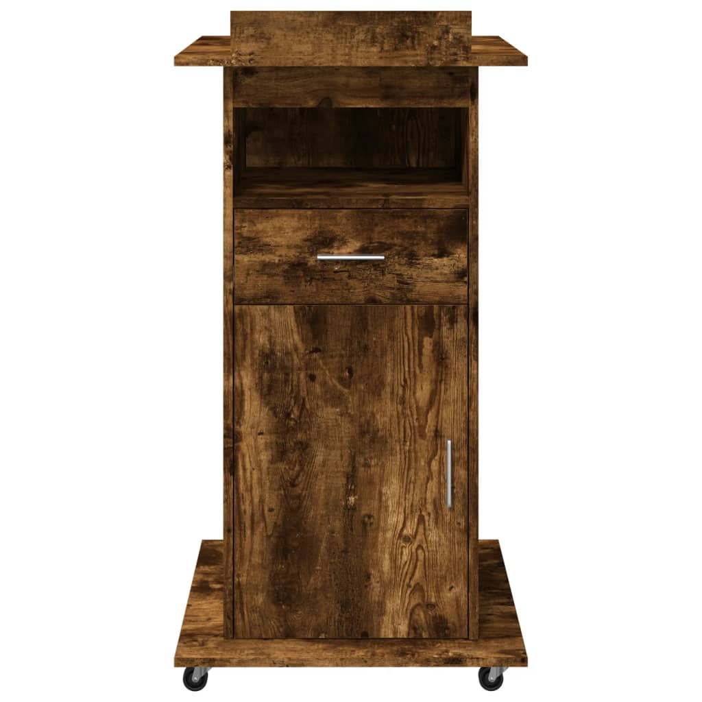 Lectern with wheels and drawer, brown, 55x55x107cm, wood