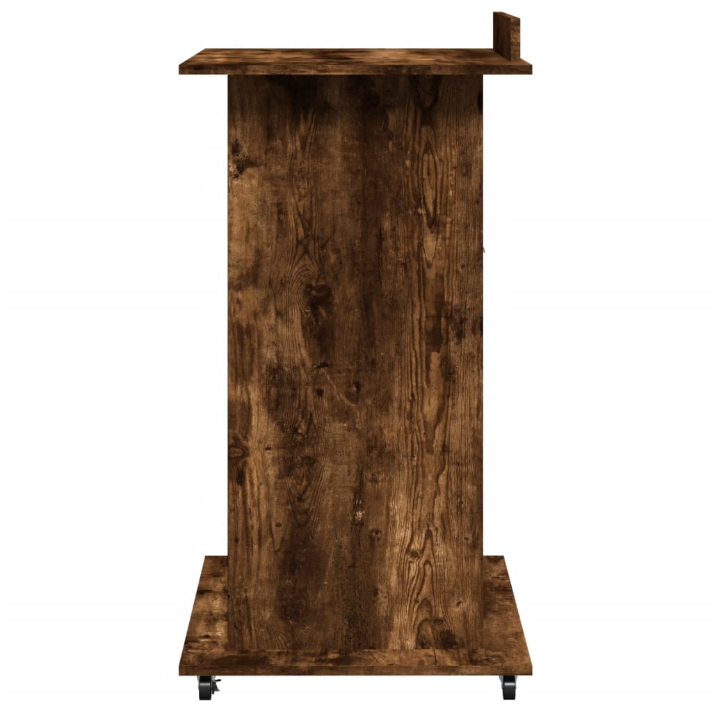 Lectern with wheels and drawer, brown, 55x55x107cm, wood