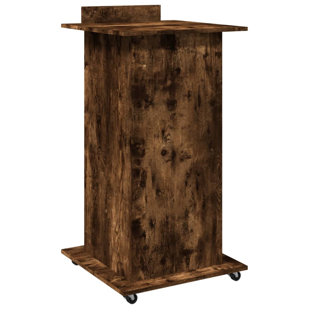 Lectern with wheels and drawer, brown, 55x55x107cm, wood