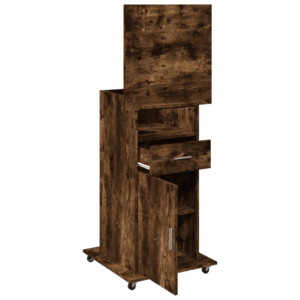 Lectern with wheels and drawer, brown, 55x55x107cm, wood