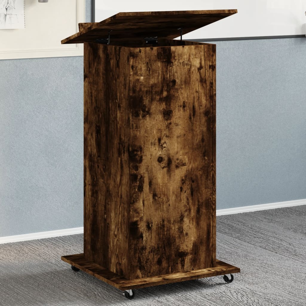 Lectern with wheels and drawer, brown, 55x55x107cm, wood