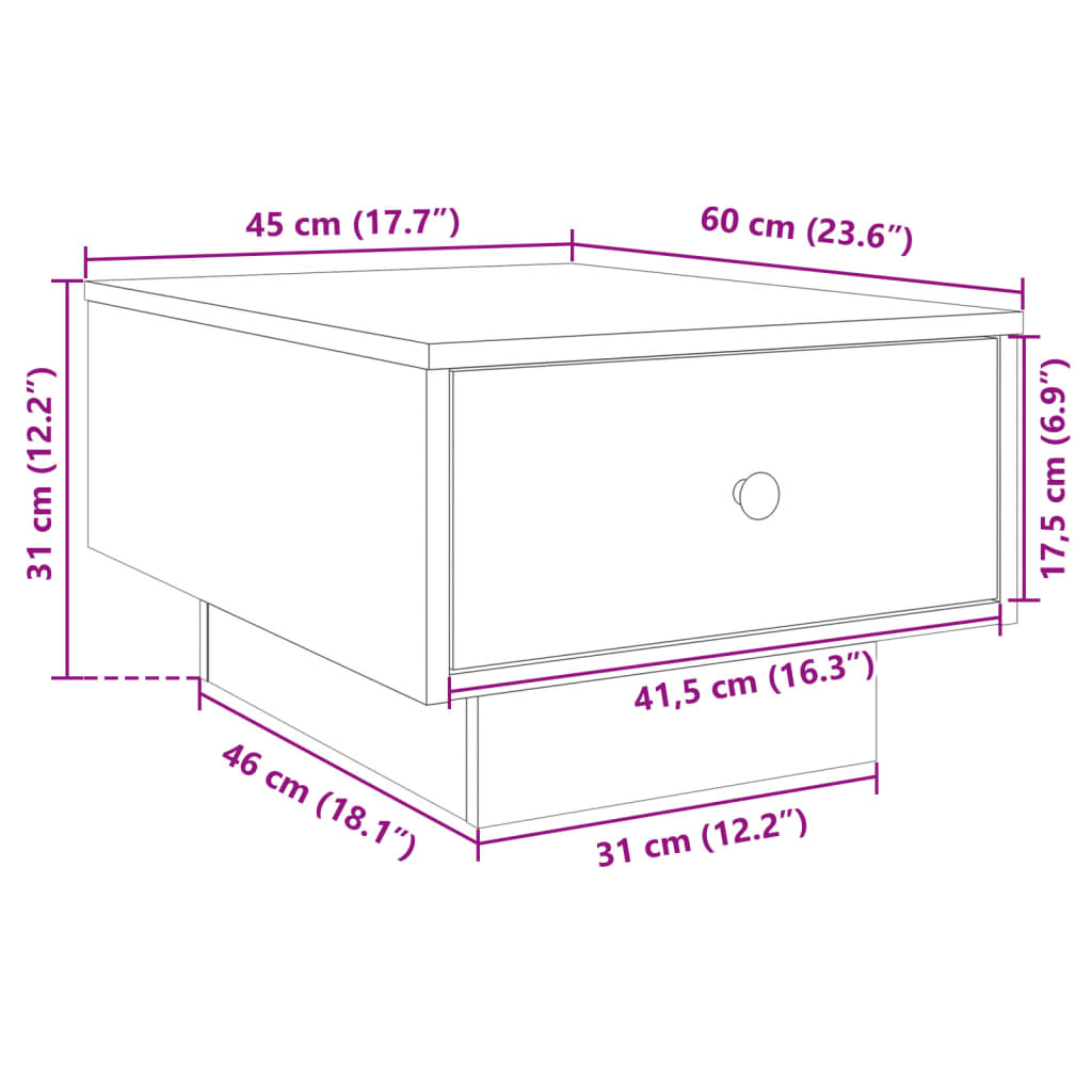 Coffee table, concrete grey, 60x45x31cm, engineered wood