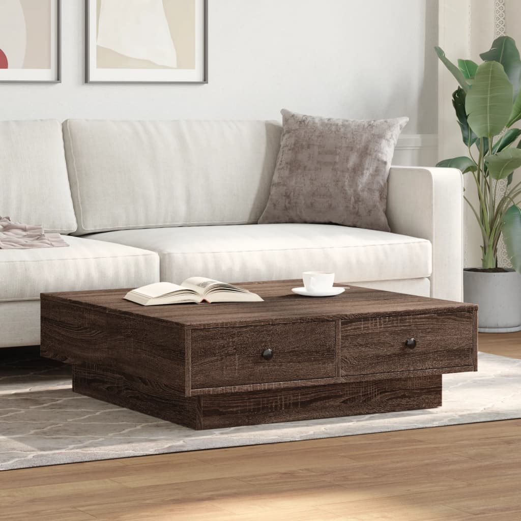Coffee table, brown oak, 90x90x28cm, engineered wood