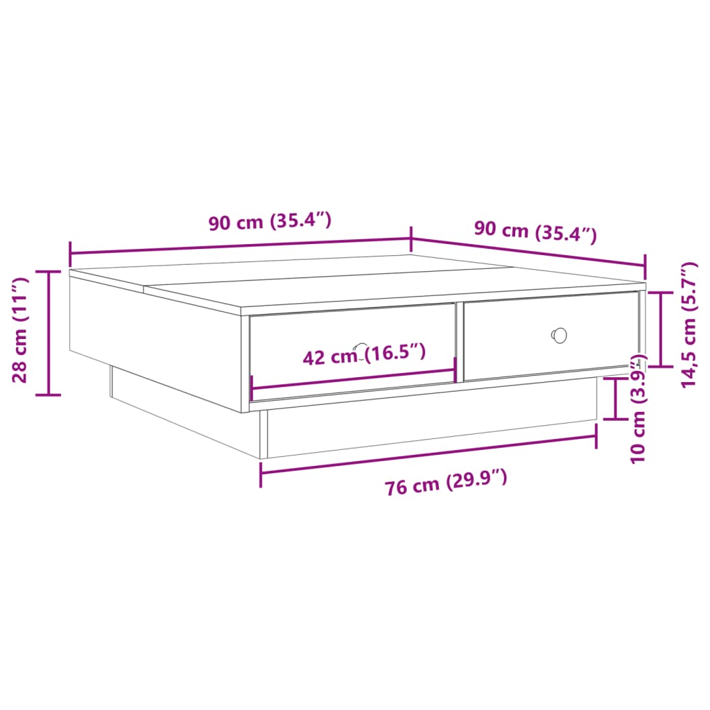 Coffee table, brown oak, 90x90x28cm, engineered wood