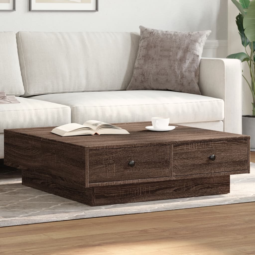 Coffee table, brown oak, 90x90x28cm, engineered wood