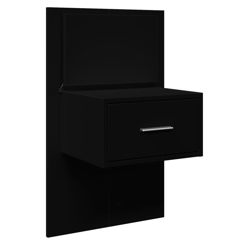 Wall-mounted nightstand with LED, black
