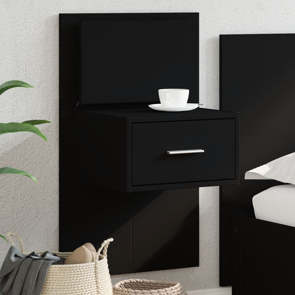 Wall-mounted nightstand with LED, black