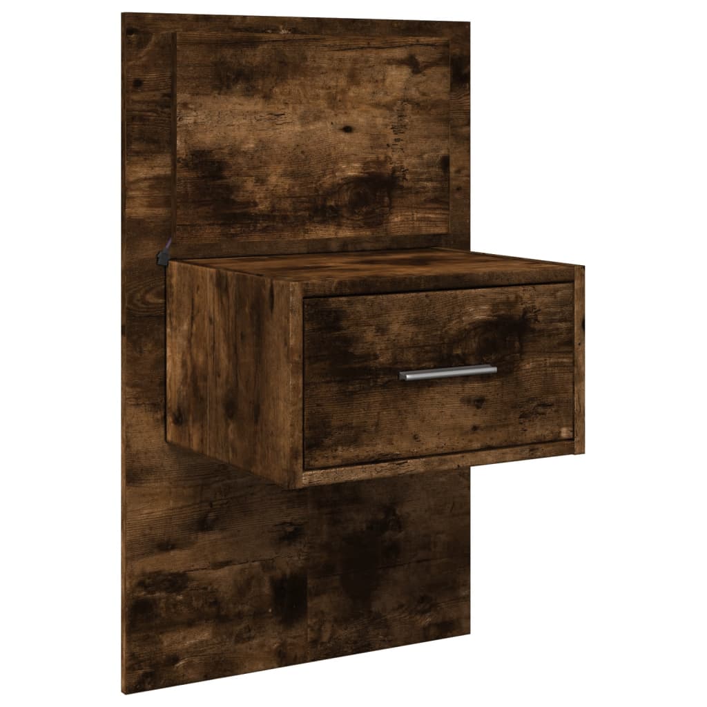 Wall-mounted nightstand with LED, smoked oak
