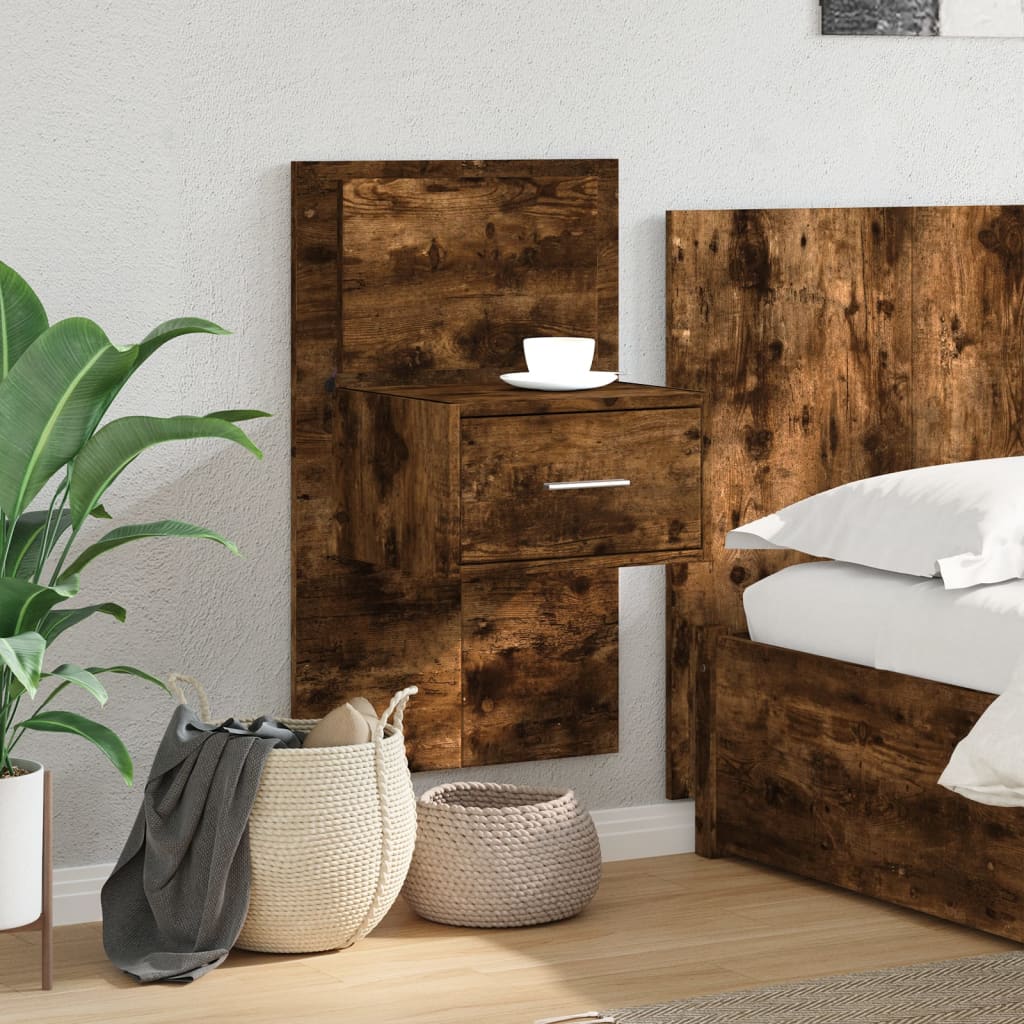 Wall-mounted nightstand with LED, smoked oak