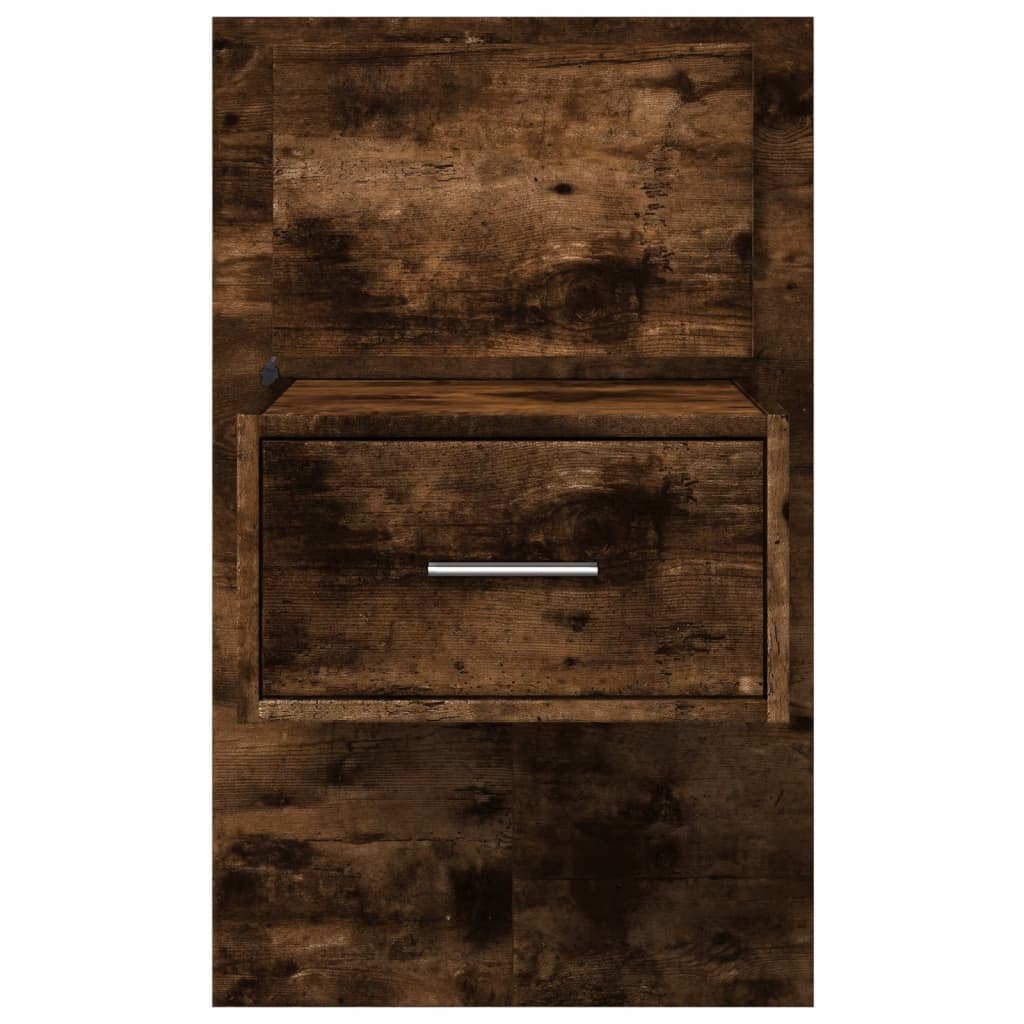 Wall-mounted nightstand with LED, smoked oak