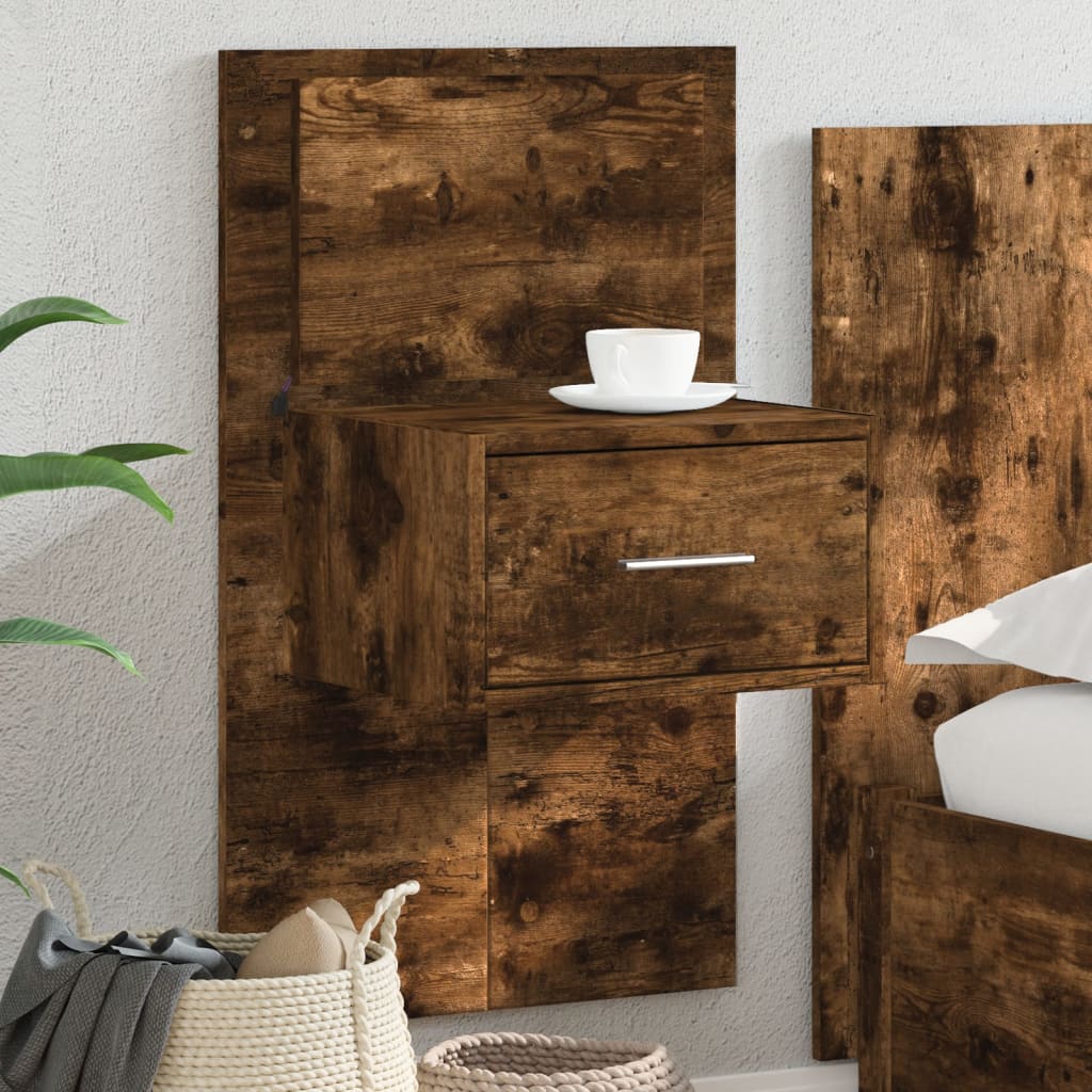Wall-mounted nightstand with LED, smoked oak