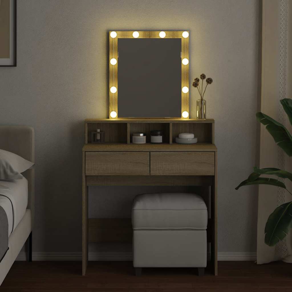 Dressing table with LED, sonoma oak, 80x41x144.5cm