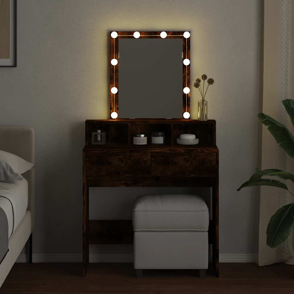 Dressing table with LED, smoked oak, 80x41x144.5cm