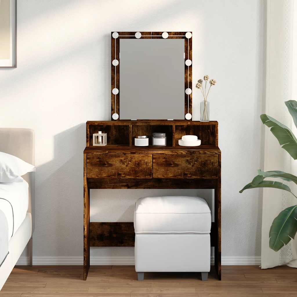 Dressing table with LED, smoked oak, 80x41x144.5cm