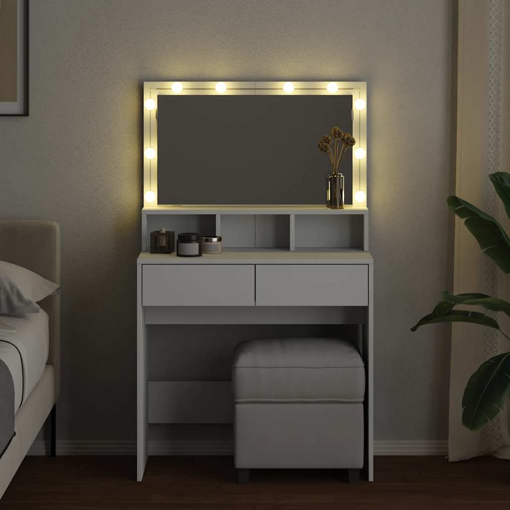 Kosmetinis staliukas su LED, baltos spalvos, 80x41x134,5cm