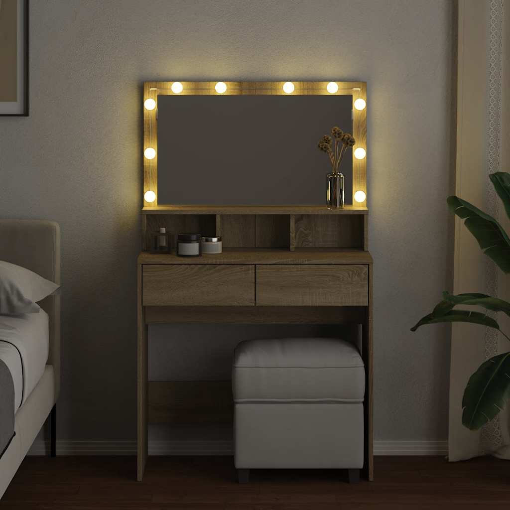 Kosmetinis staliukas su LED, sonoma ąžuolo, 80x41x134,5cm