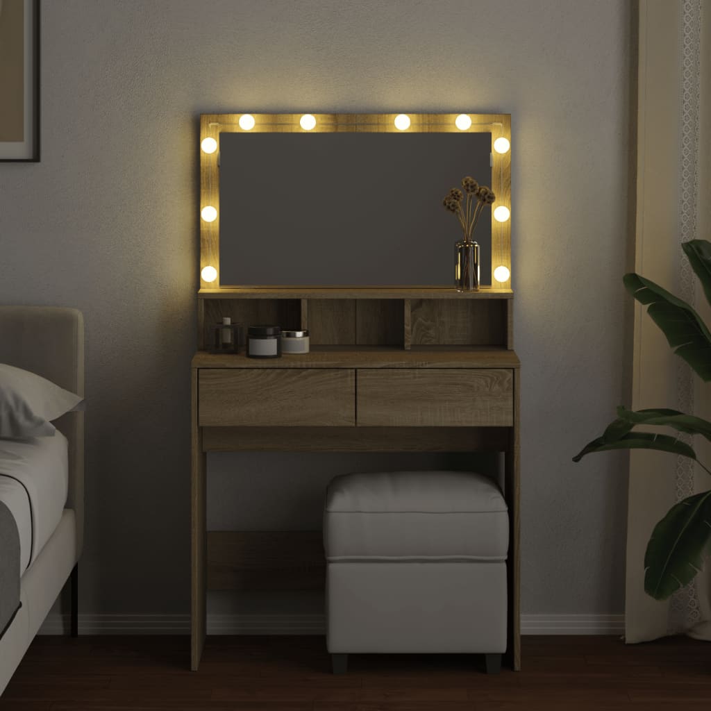 Kosmetinis staliukas su LED, sonoma ąžuolo, 80x41x134,5cm