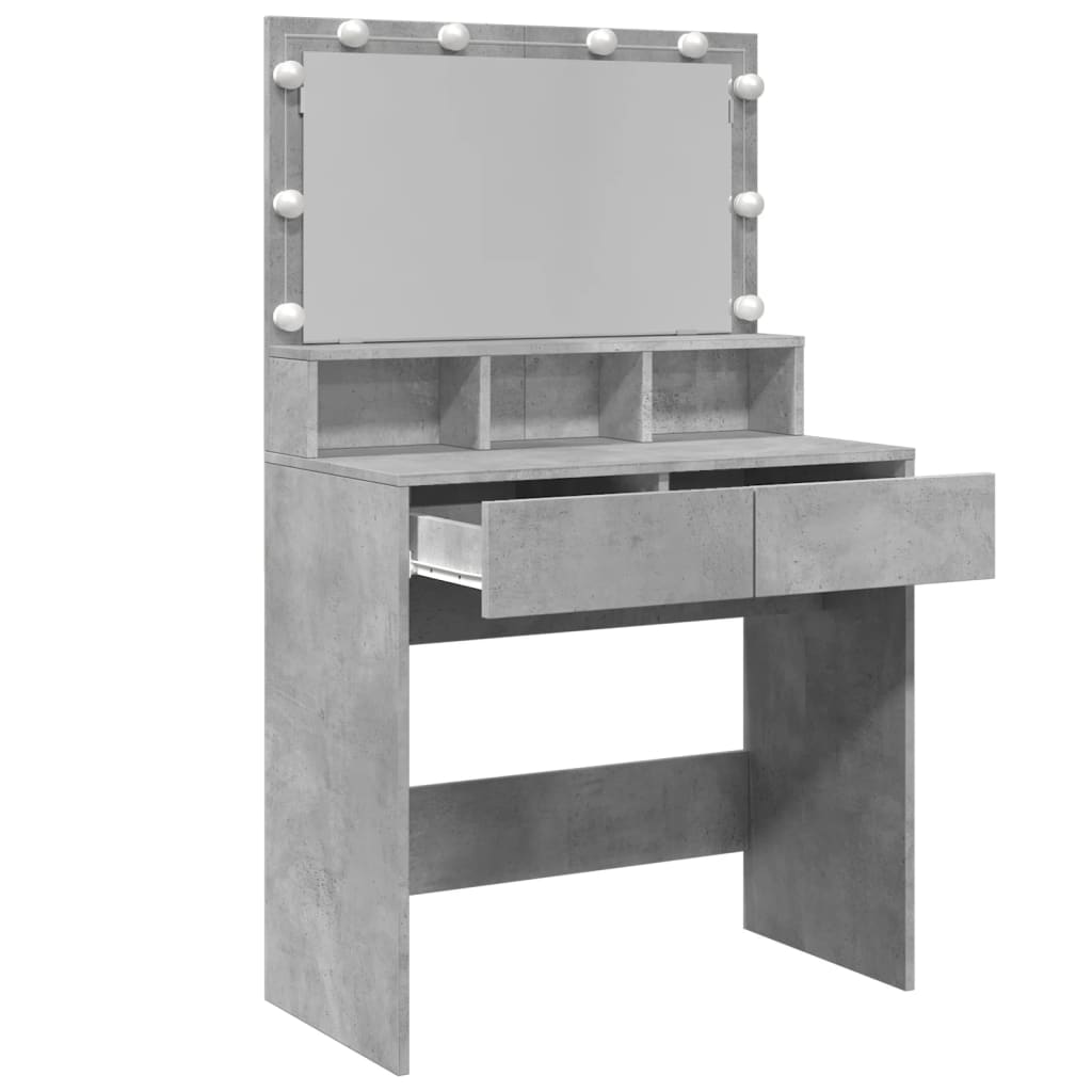 Kosmetinis staliukas su LED, betono pilkas, 80x41x134,5cm