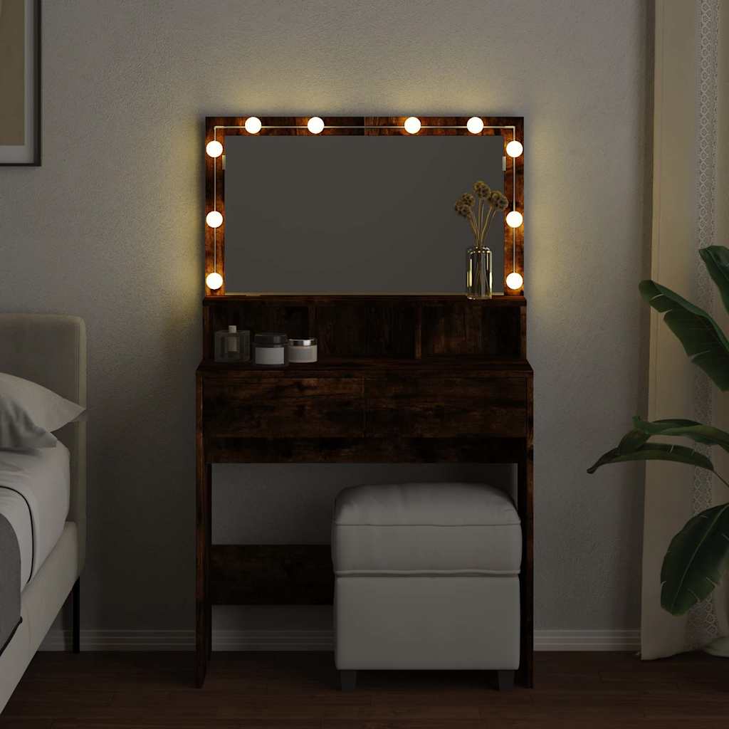 Kosmētikas galdiņš ar LED, dūmu ozols, 80x41x134,5cm