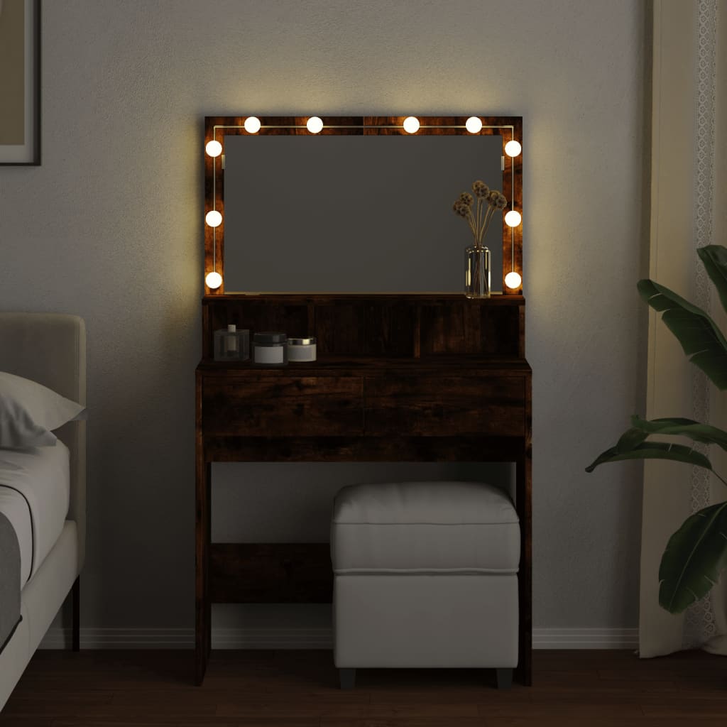 Kosmētikas galdiņš ar LED, dūmu ozols, 80x41x134,5cm