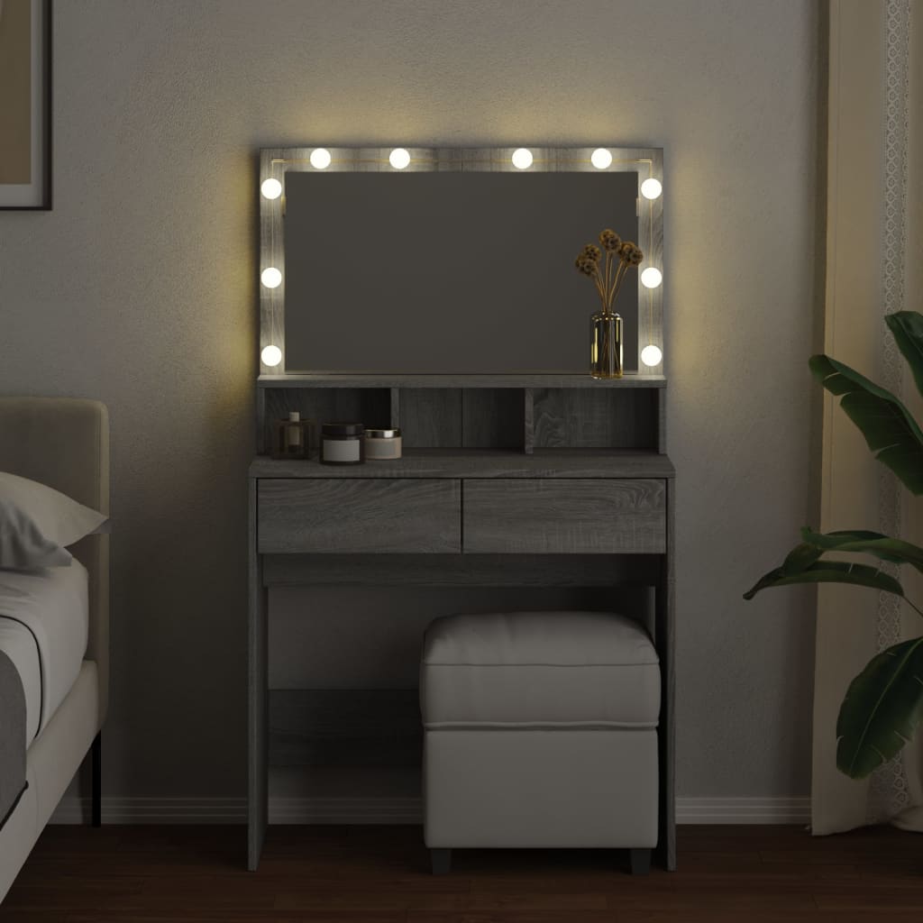 Kosmētikas galdiņš ar LED, pelēks ozols, 80x41x134,5cm