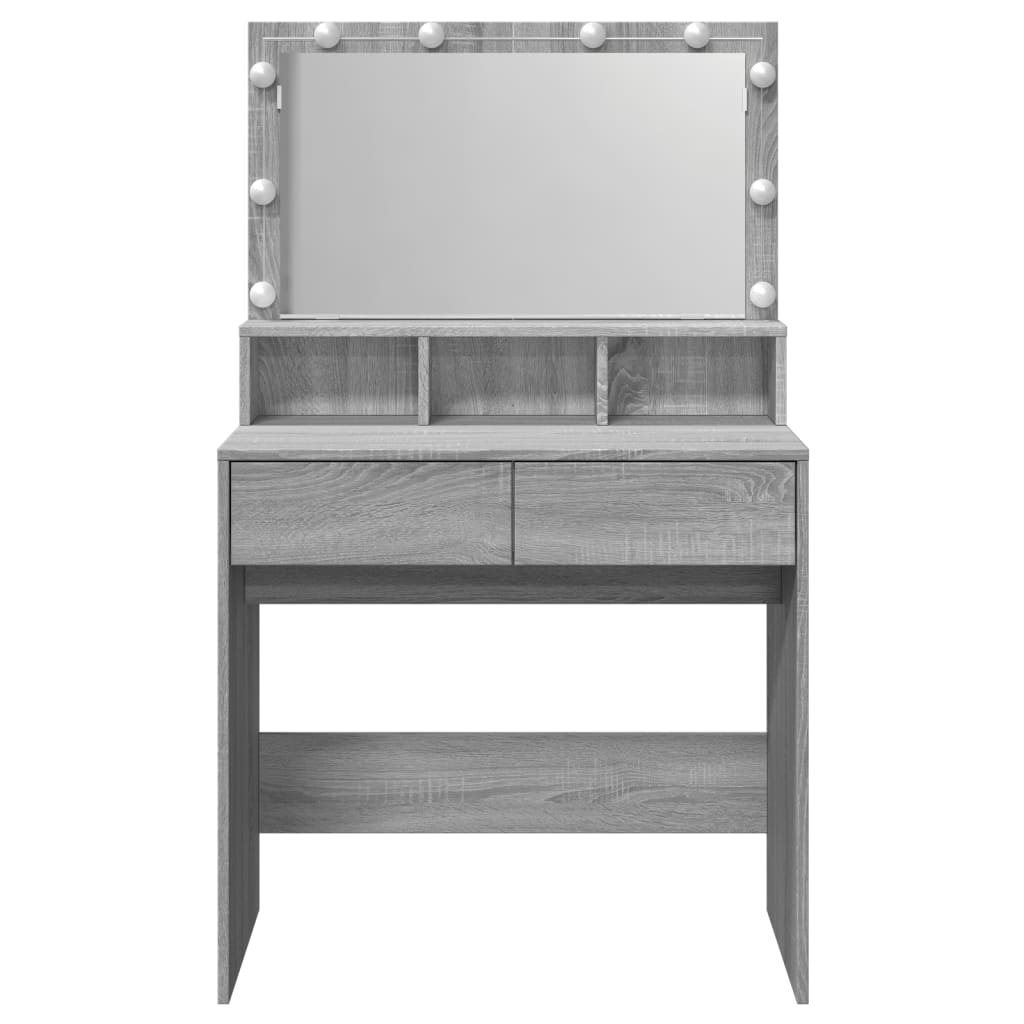 Kosmētikas galdiņš ar LED, pelēks ozols, 80x41x134,5cm