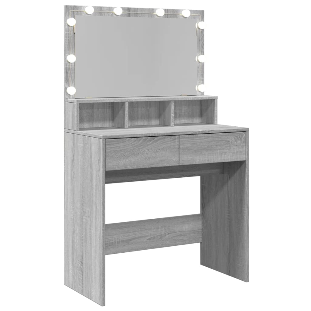 Kosmētikas galdiņš ar LED, pelēks ozols, 80x41x134,5cm