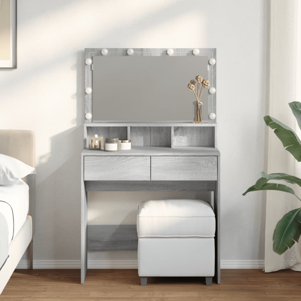 Kosmētikas galdiņš ar LED, pelēks ozols, 80x41x134,5cm