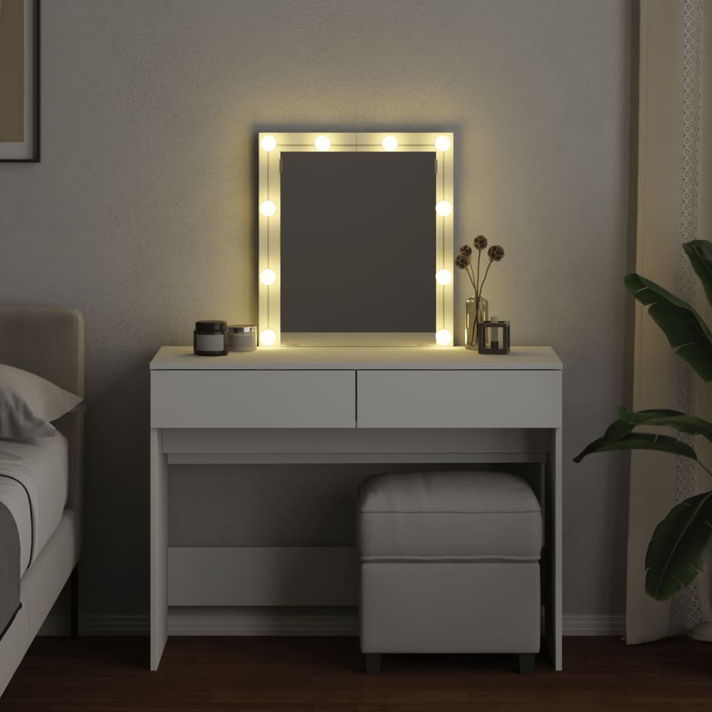 Kosmetinis staliukas su LED, baltos spalvos, 100x40x130cm