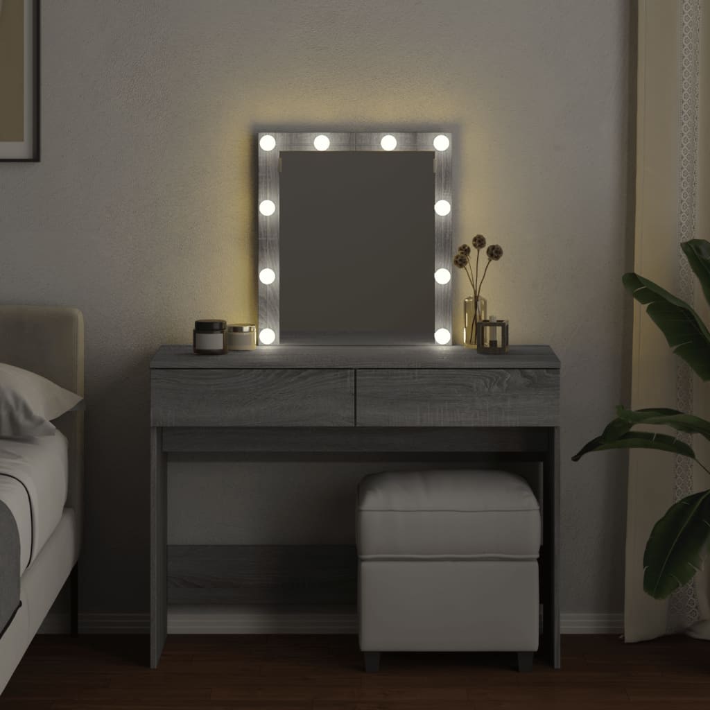Dressing table with LED, grey oak, 100x40x130cm