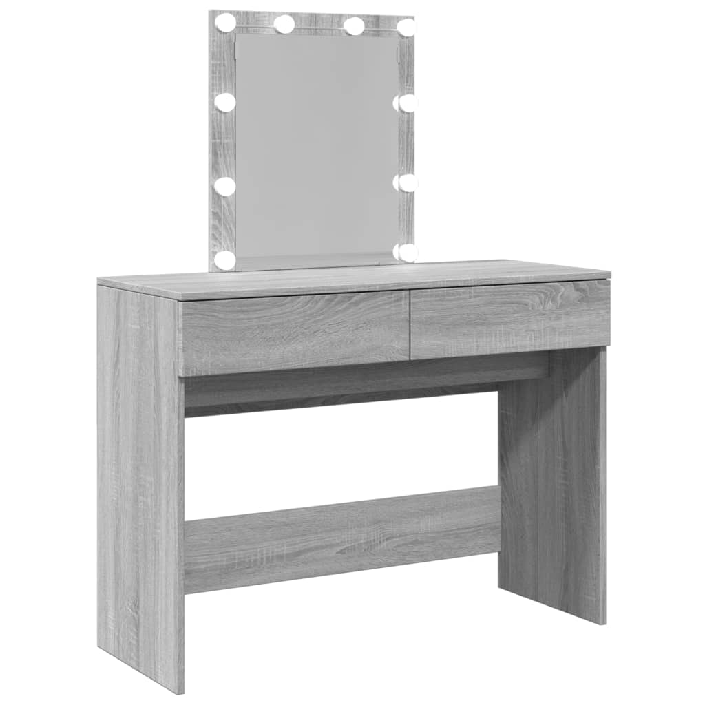 Dressing table with LED, grey oak, 100x40x130cm