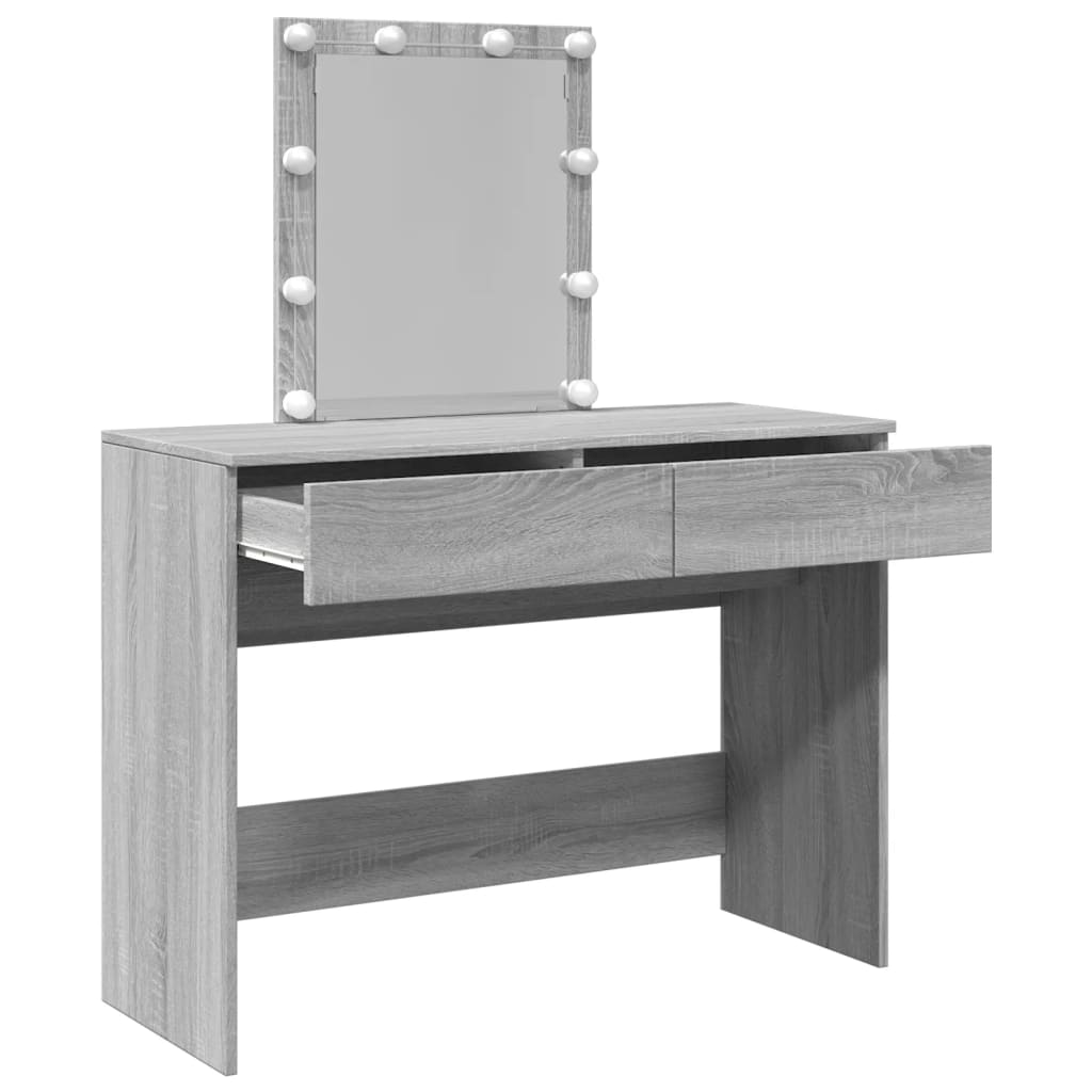 Dressing table with LED, grey oak, 100x40x130cm
