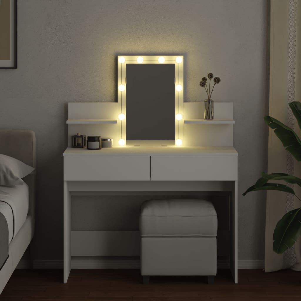Kosmetinis staliukas su LED, baltos spalvos, 100x40x130cm