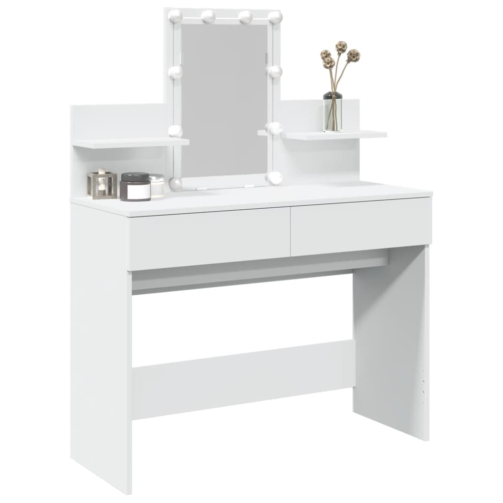 Kosmetinis staliukas su LED, baltos spalvos, 100x40x130cm