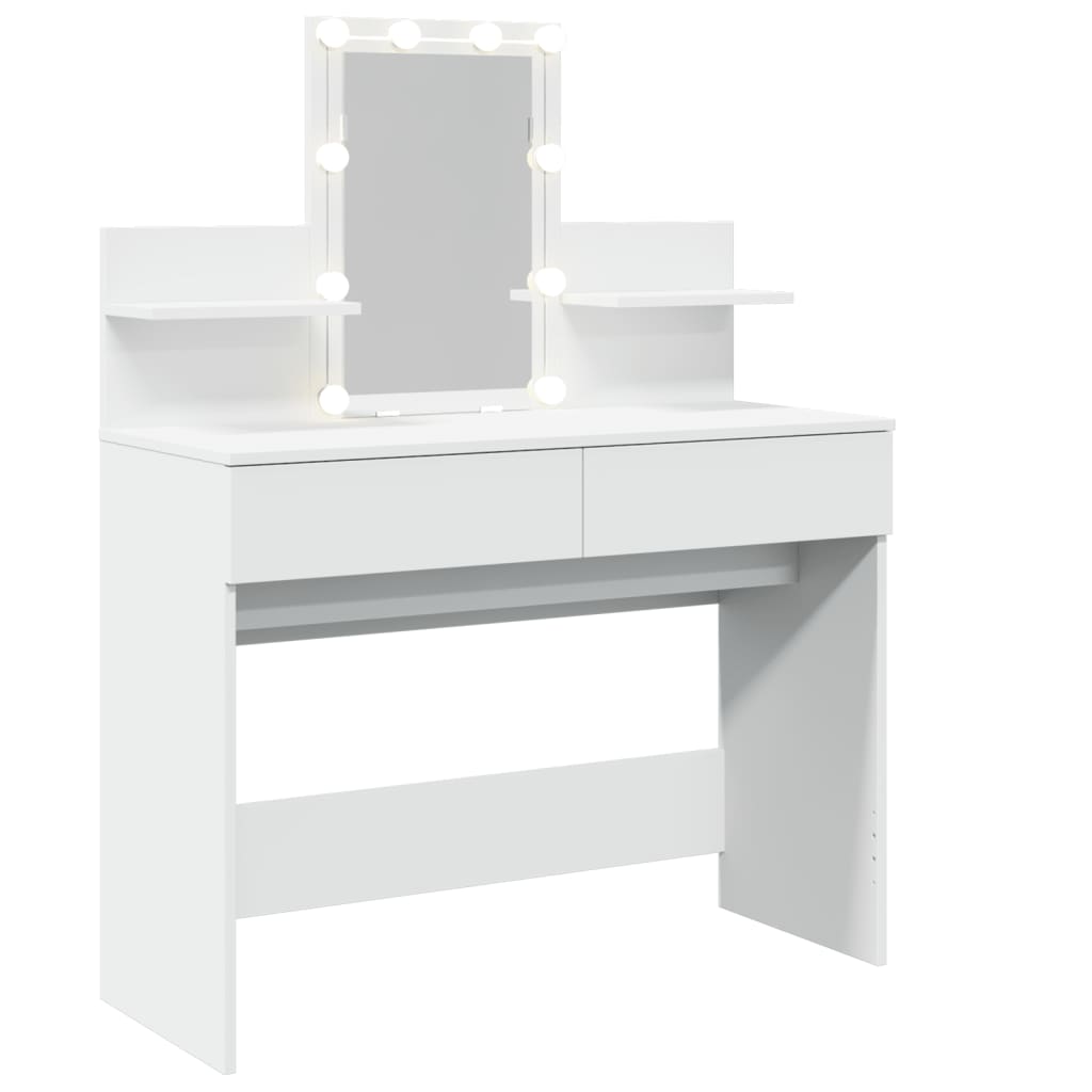Kosmetinis staliukas su LED, baltos spalvos, 100x40x130cm