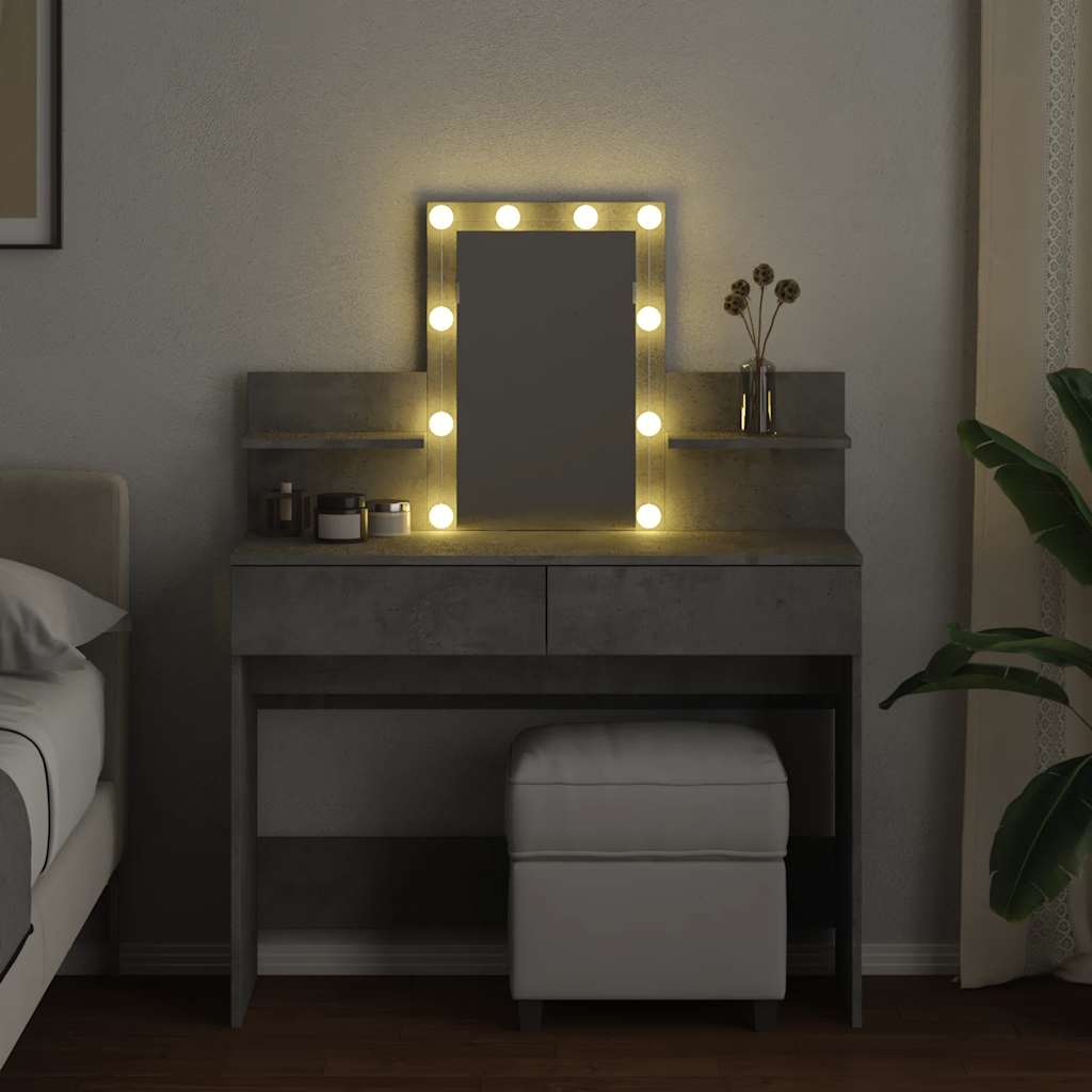 Kosmetinis staliukas su LED, betono pilkas, 100x40x130cm