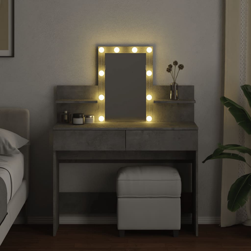 Kosmetinis staliukas su LED, betono pilkas, 100x40x130cm