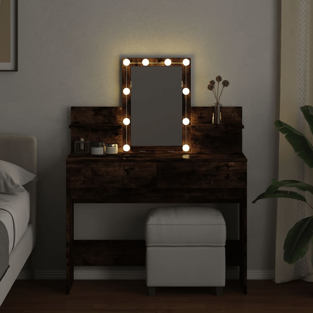 Dressing table with LED, smoked oak, 100x40x130cm