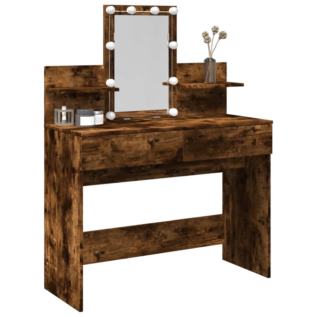 Dressing table with LED, smoked oak, 100x40x130cm