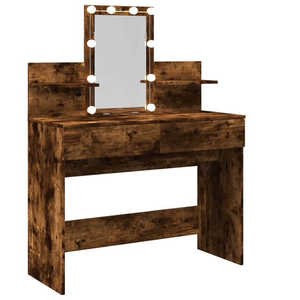 Dressing table with LED, smoked oak, 100x40x130cm