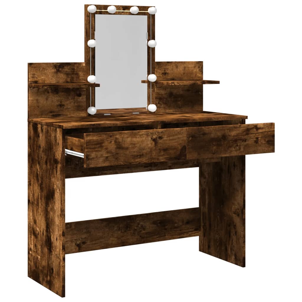 Dressing table with LED, smoked oak, 100x40x130cm