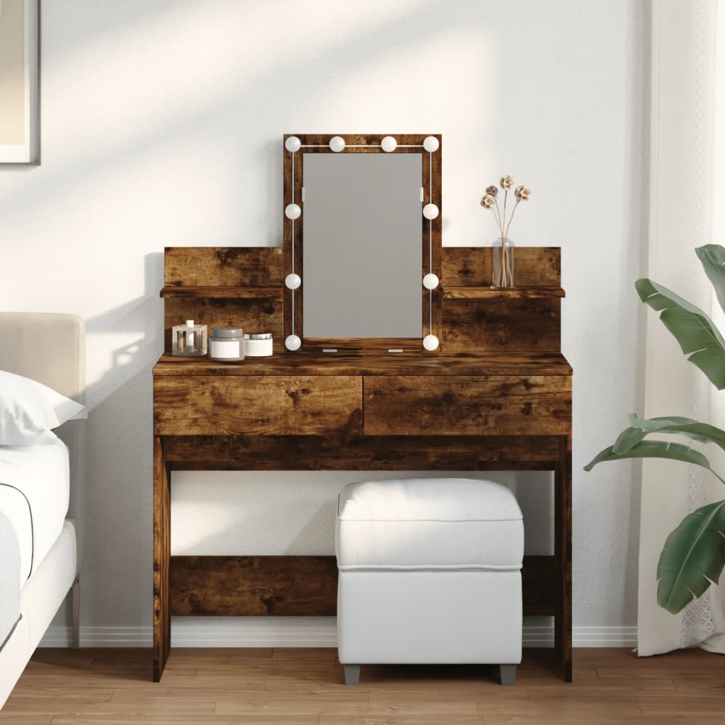 Dressing table with LED, smoked oak, 100x40x130cm