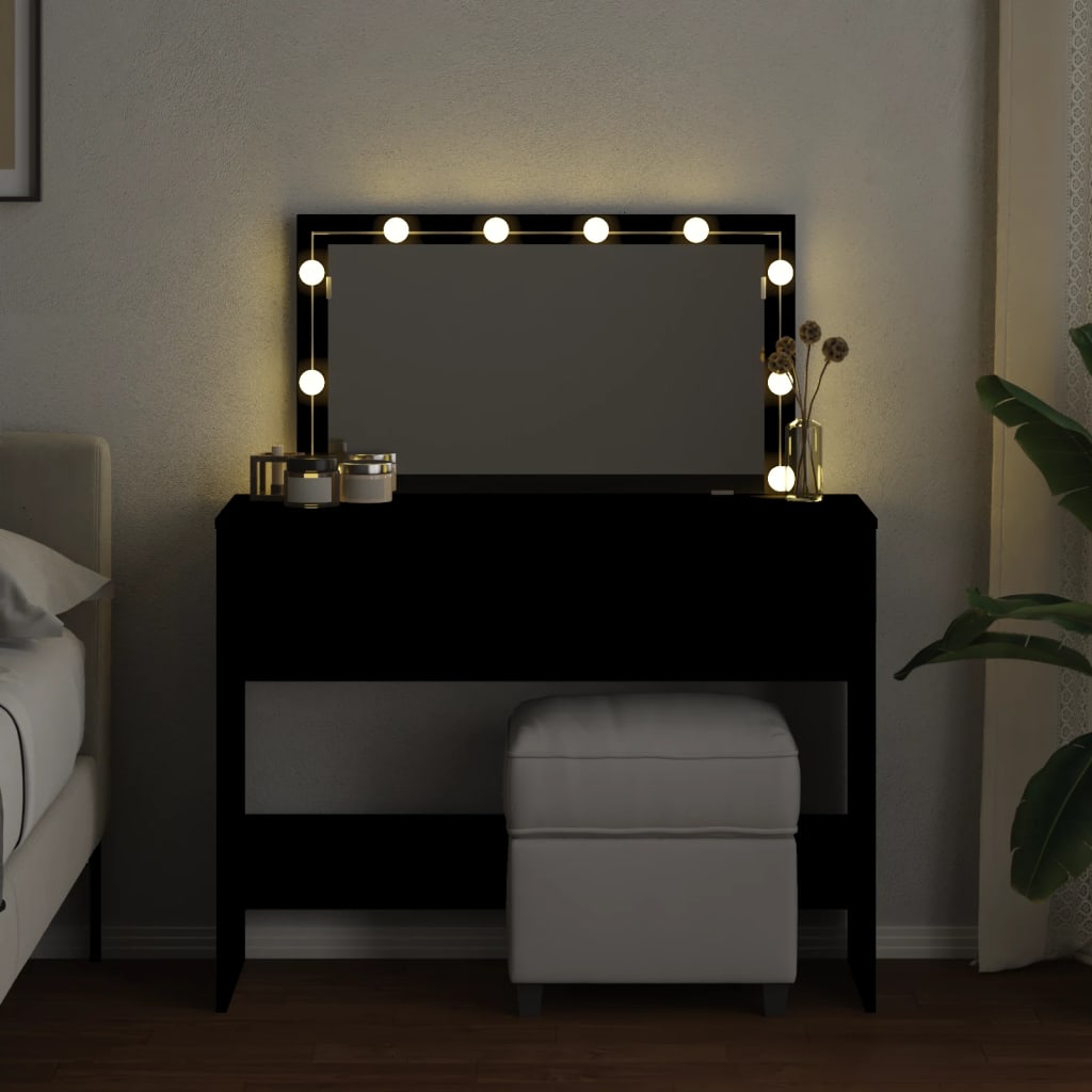 Kosmetinis staliukas su LED, juodos spalvos, 100x40x120cm
