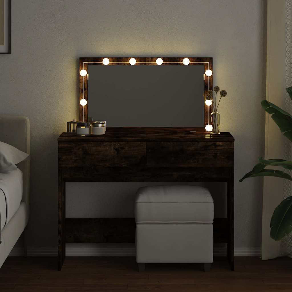 Kosmētikas galdiņš ar LED, dūmu ozols, 100x40x120cm